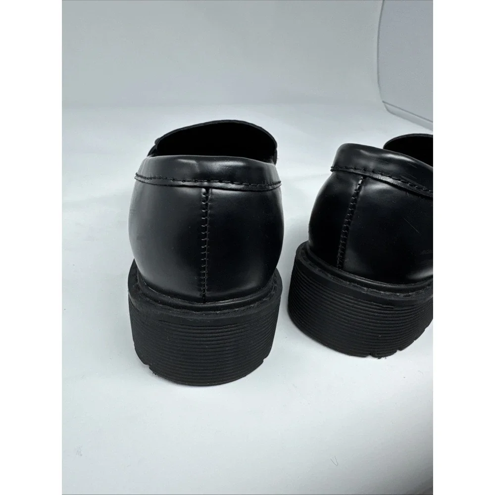Gap Kids Girls Black Gold Tone Chain‎ Link Faux Leather Loafers Sz 12 Lug Sole